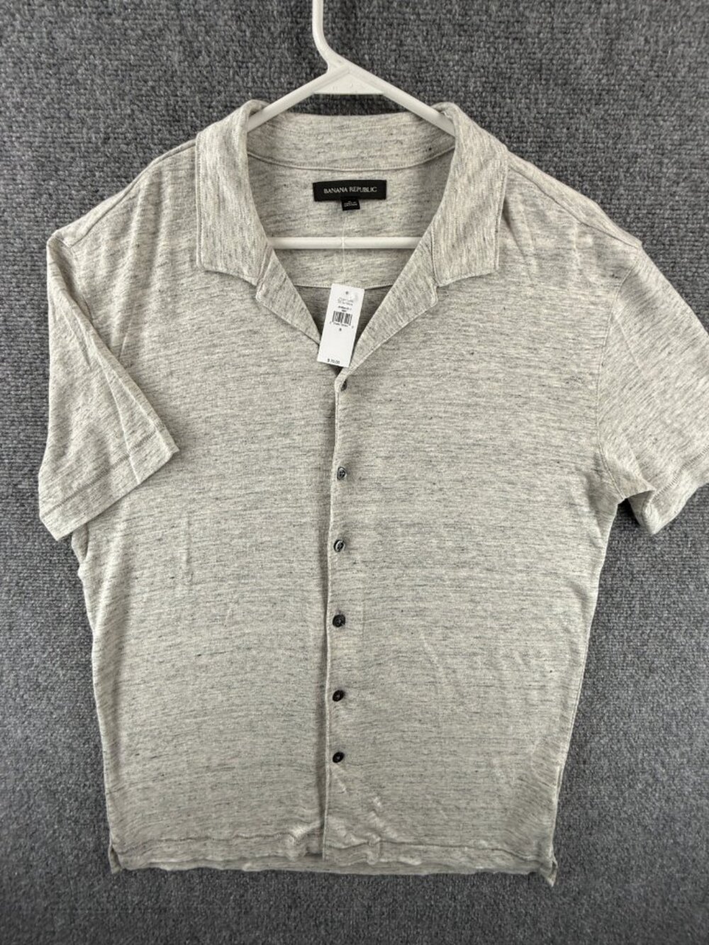 NWT Banana Republic KNIT LINEN Button Up Shirt Small Heathered Beige Camp Hawaii